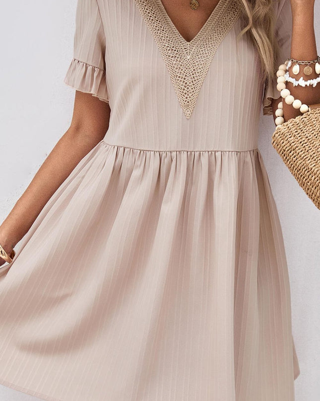 V-Neck Flounce Sleeve A-Line Dress