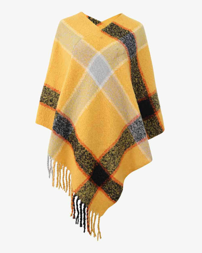 Plaid Fringe Detail Poncho