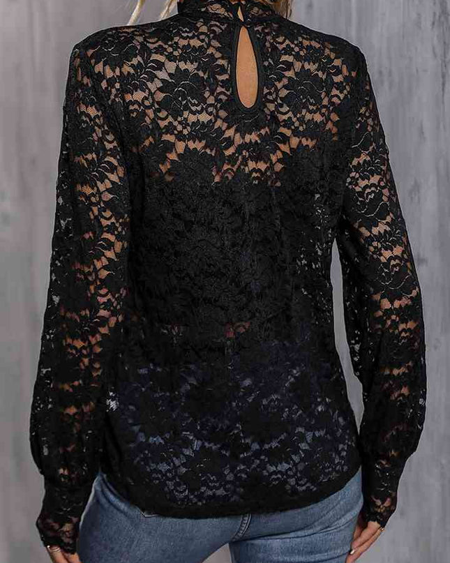 Mock Neck Lace Blouse