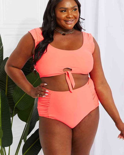 Marina West Swim Sanibel Crop Swim Top and Ruched Bottoms Set in Coral