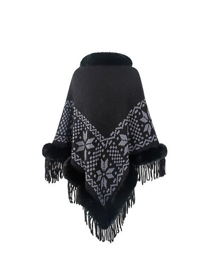 Fringe Geometric Cape Sleeve Poncho