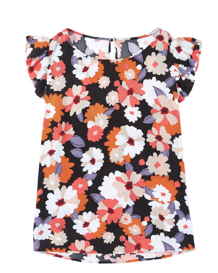 Plus Size Floral Flutter Sleeve Round Neck Top