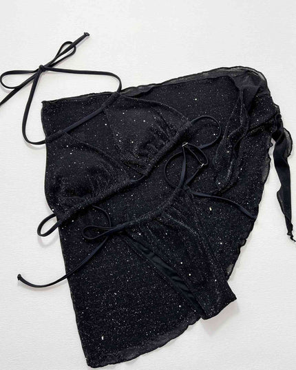 Glitter Halter Neck Backless Three-Piece Swim Set