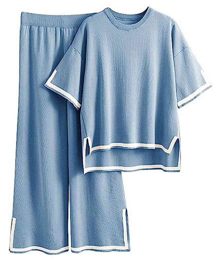 Contrast High-Low Sweater and Knit Pants Set