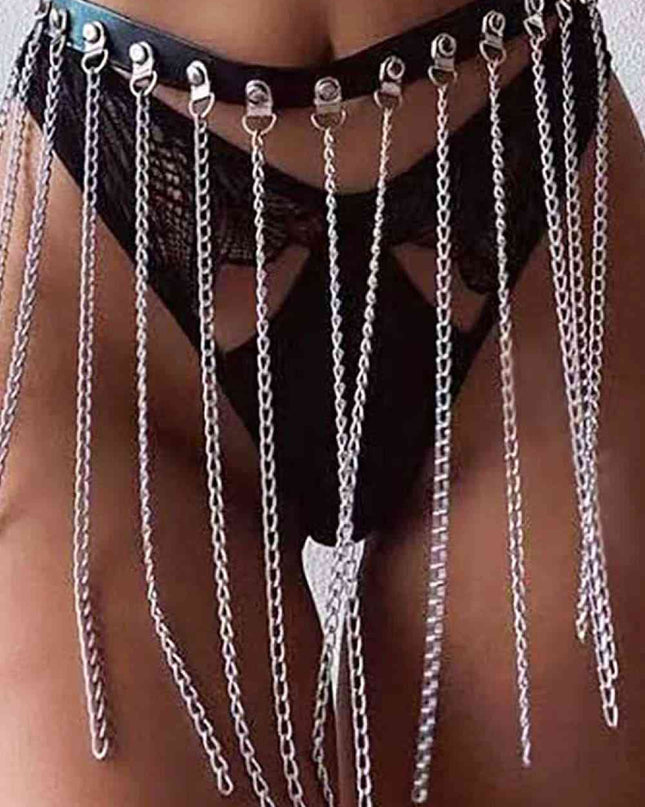 Fringed Chain PU Leather Belt