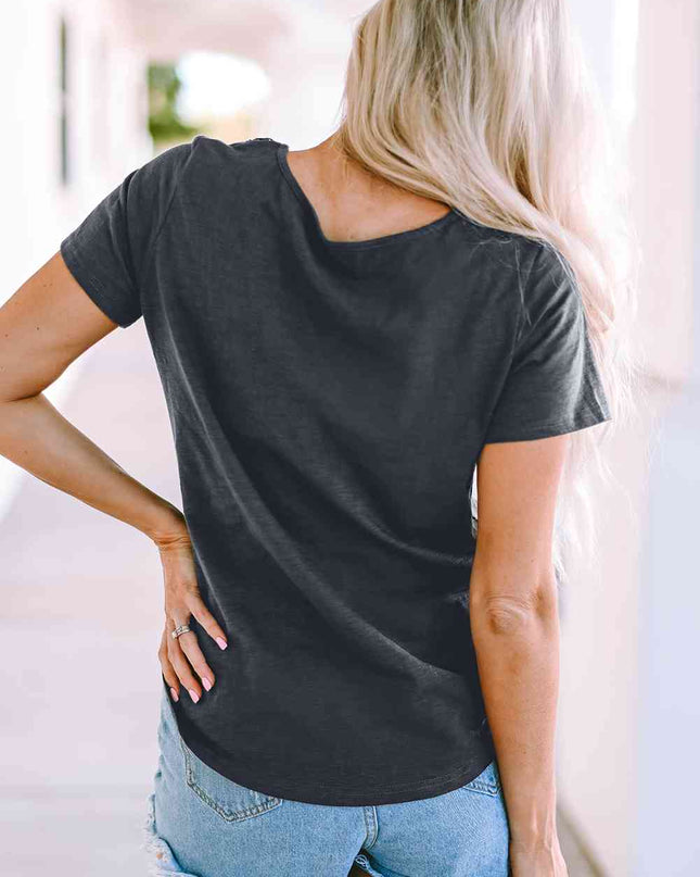 V-Neck Short Sleeve Blouse