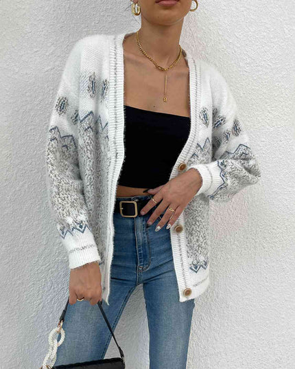 Printed Long Sleeve V-Neck Cardigan