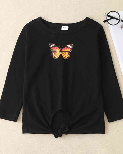 Round Neck Butterfly Graphic Long Sleeve T-Shirt