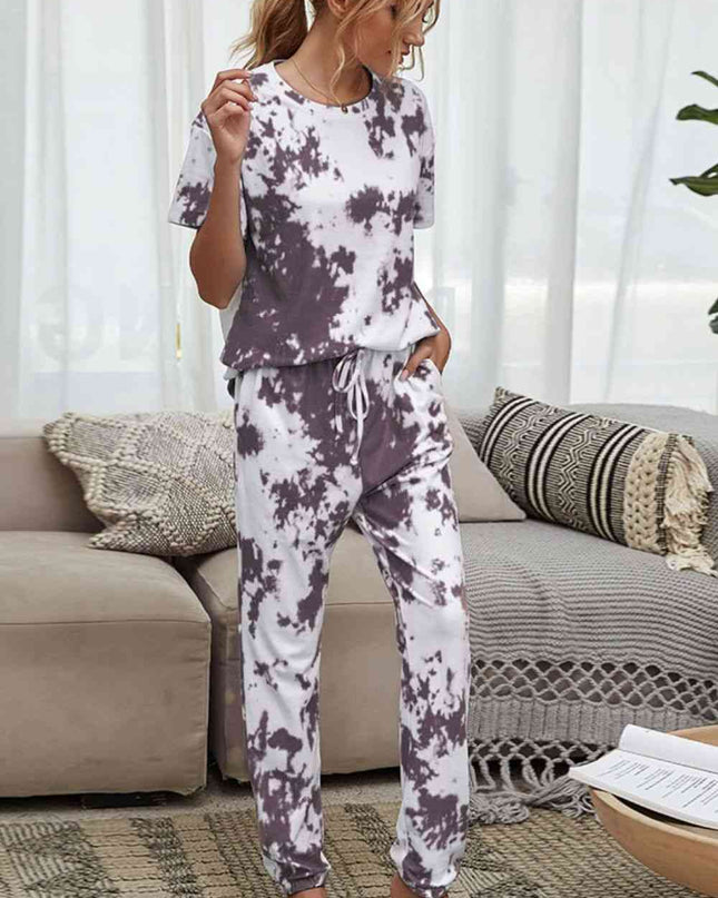 Tie-Dye Tee and Drawstring Waist Joggers Lounge Set