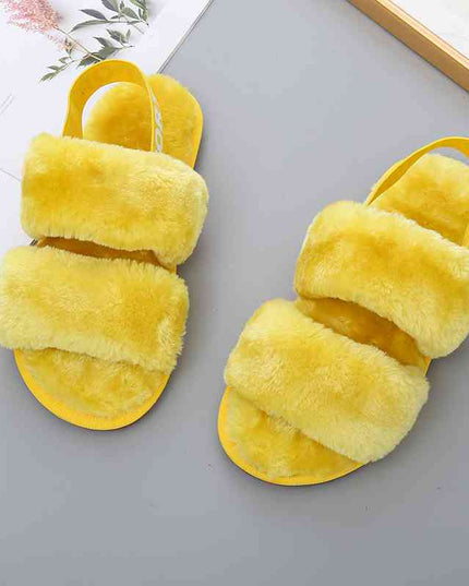 Faux Fur Open Toe Slippers