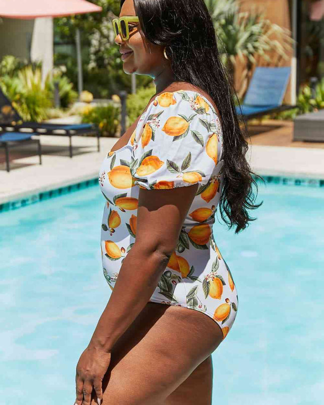 Marina West Swim Salty Air Puff Sleeve One-Piece in Citrus Orange