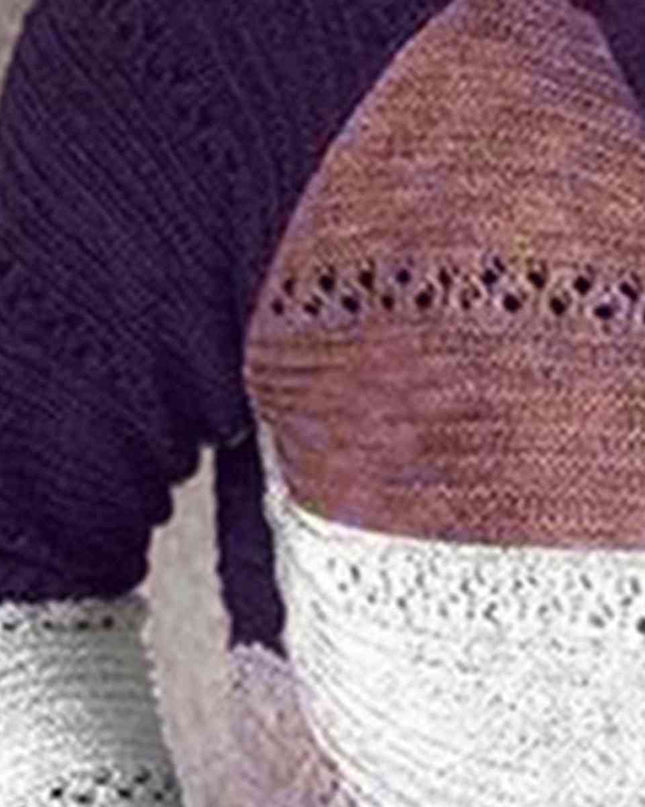 Color Block  Drawstring Hooded Sweater