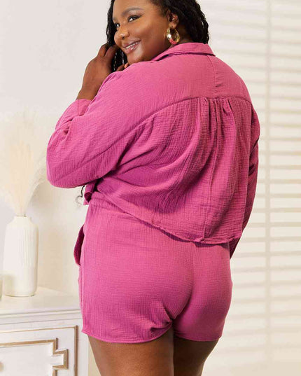Basic Bae Buttoned Long Sleeve Top and Shorts Set
