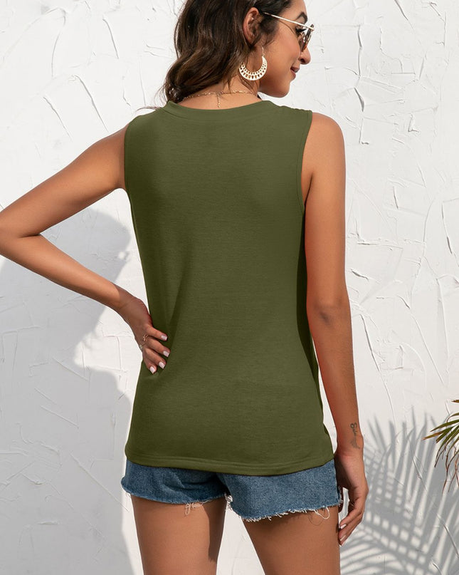 Buttoned Deep V Tank