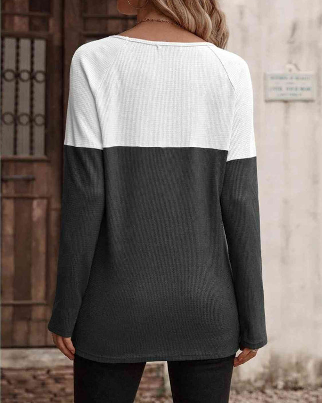 Contrast Round Neck Long Sleeve T-Shirt