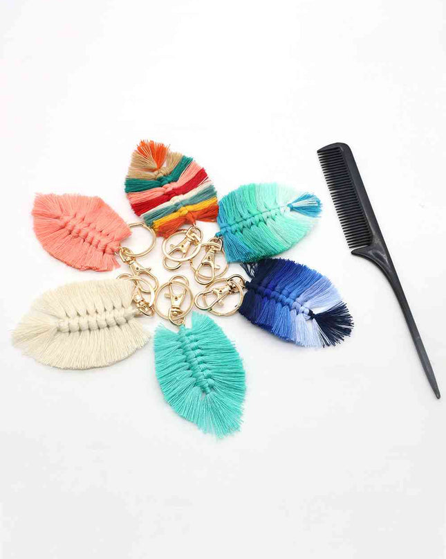 Assorted 4-Pack Leaf Shape Fringe Keychain