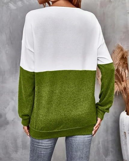 Contrast Crisscross V-Neck Long Sleeve Top