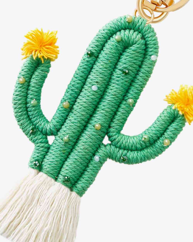 Bead Trim Cactus Keychain with Fringe