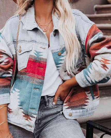 Printed Button Down Denim Shacket
