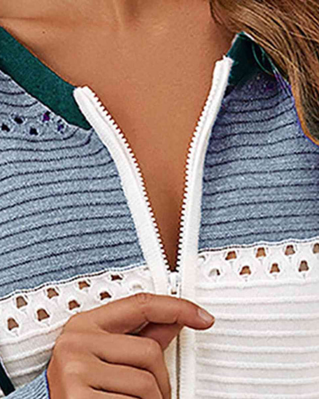 Color Block  Drawstring Hooded Sweater