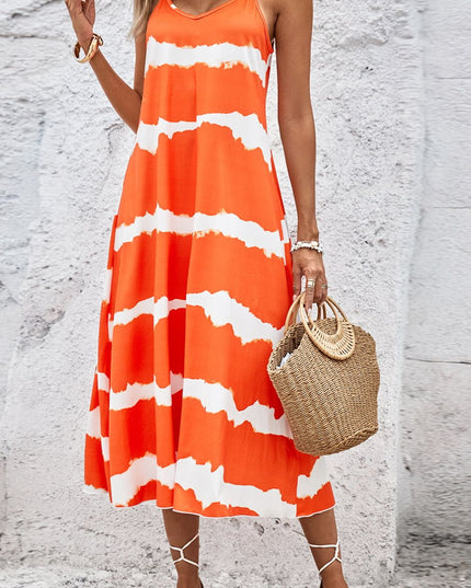 Contrast V-Neck Spaghetti Strap Midi Dress