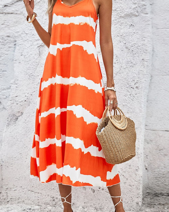 Contrast V-Neck Spaghetti Strap Midi Dress