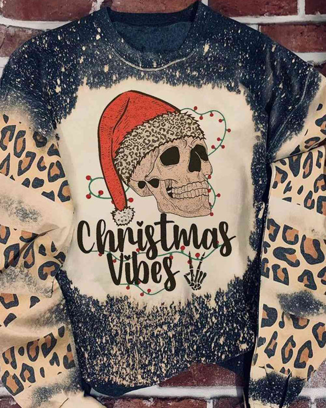 Round Neck Long Sleeve CHRISMAS VIBES Graphic Sweatshirt