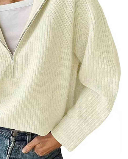 HaIf Zip Long Sleeve Knit Top