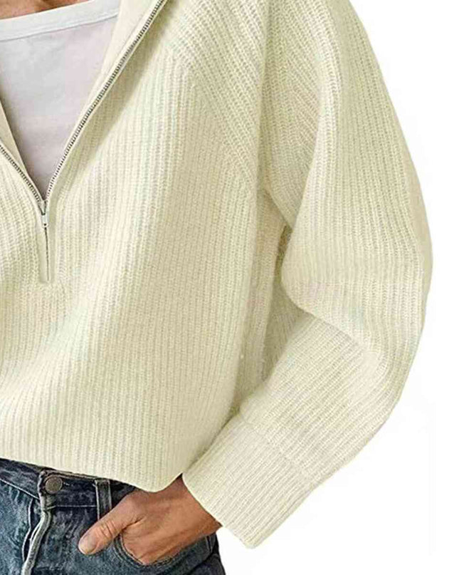 HaIf Zip Long Sleeve Knit Top