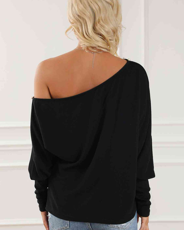 Pearl Trim Lantern Sleeve Top