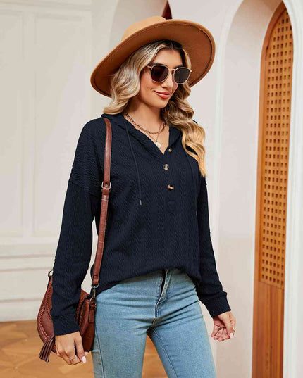 Half-Button Dropped Shoulder Hoodie
