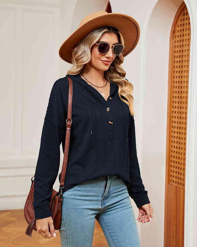 Half-Button Dropped Shoulder Hoodie