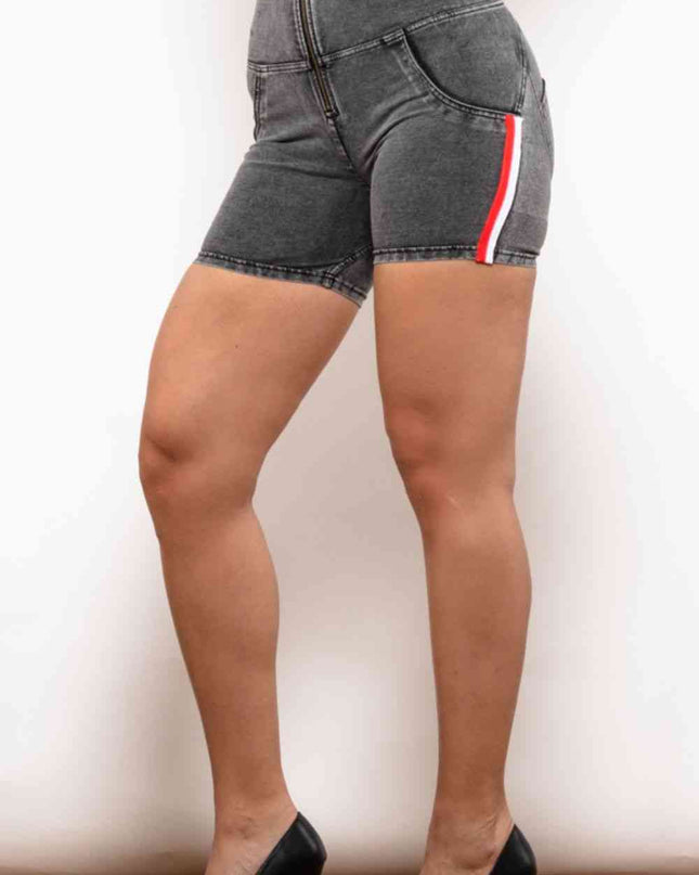 Full Size Side Stripe Zip Closure Denim Shorts