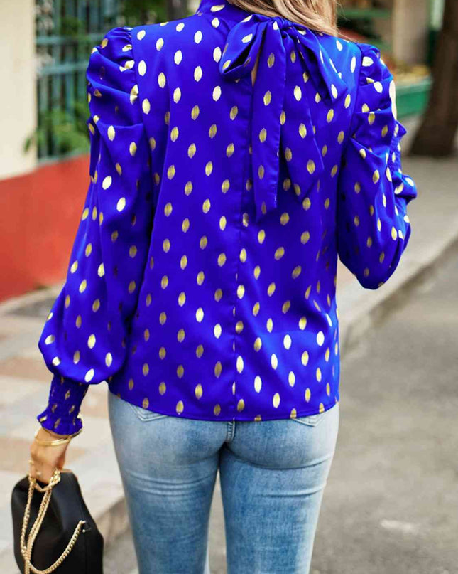 Printed Mock Neck Lantern Sleeve Blouse