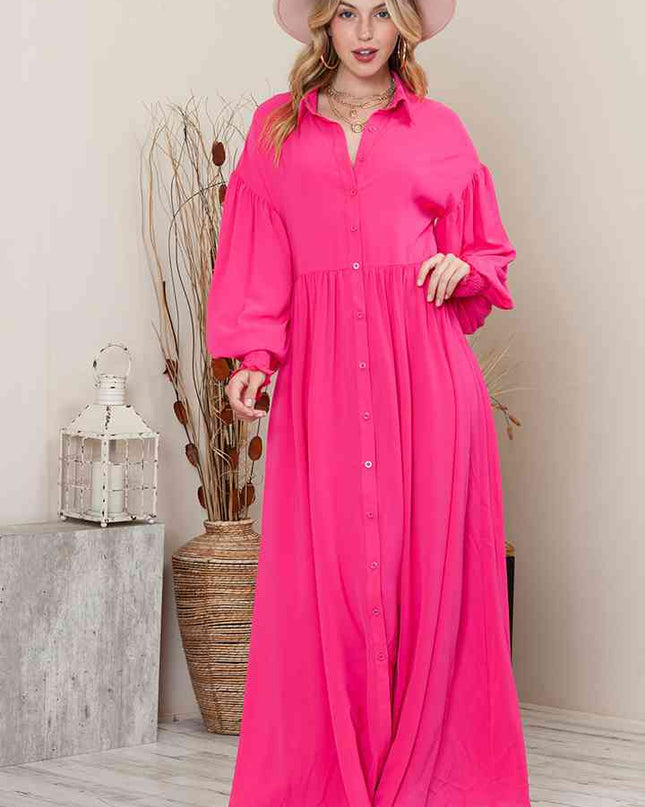 Collared Neck Button-Up Maxi Dress
