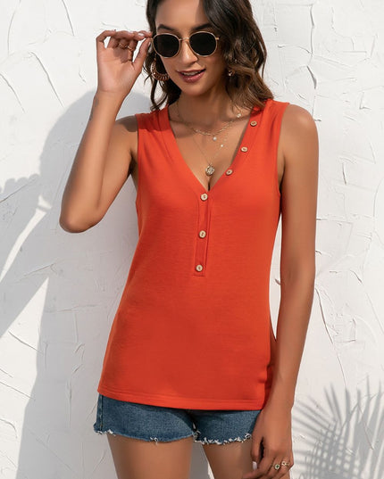 Buttoned Deep V Tank