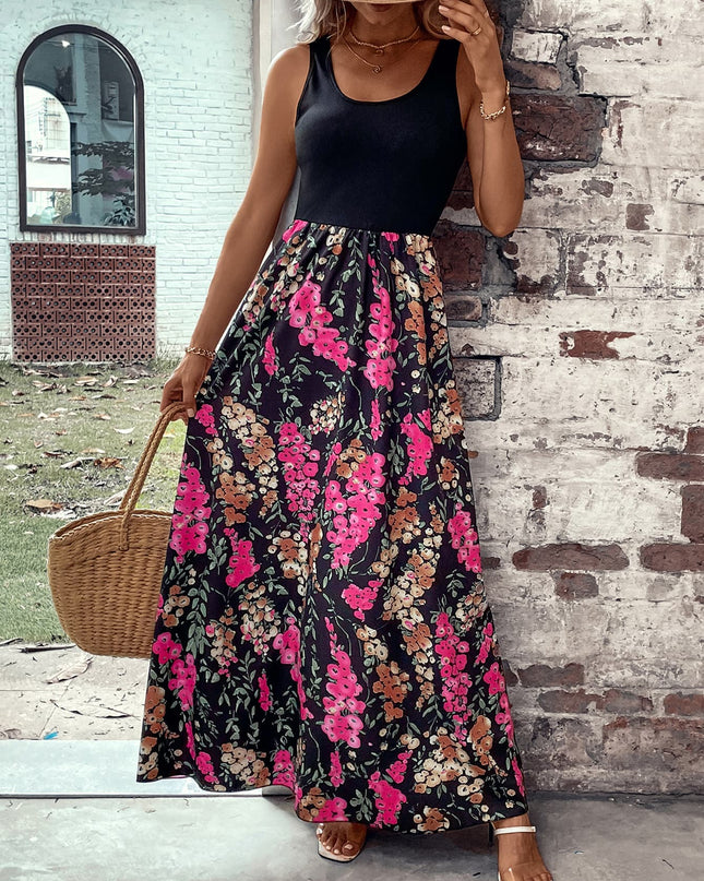 Floral Scoop Neck Sleeveless Maxi Dress