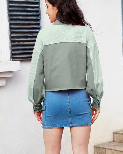 Button Up Raw Hem Long Sleeve Jacket