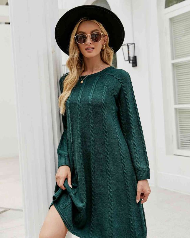 Cable-Knit Long Sleeve Sweater Dress