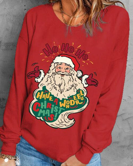 Santa Graphic Round Neck Long Sleeve Sweatshirt