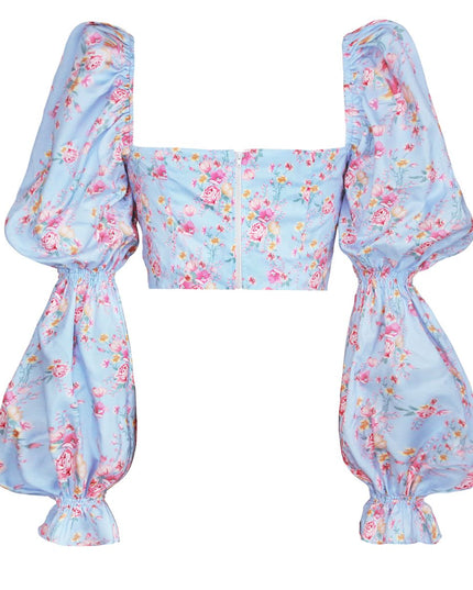 Double Take Cropped Sweetheart Neck Bubble Sleeve Blouse
