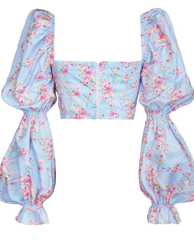 Double Take Cropped Sweetheart Neck Bubble Sleeve Blouse