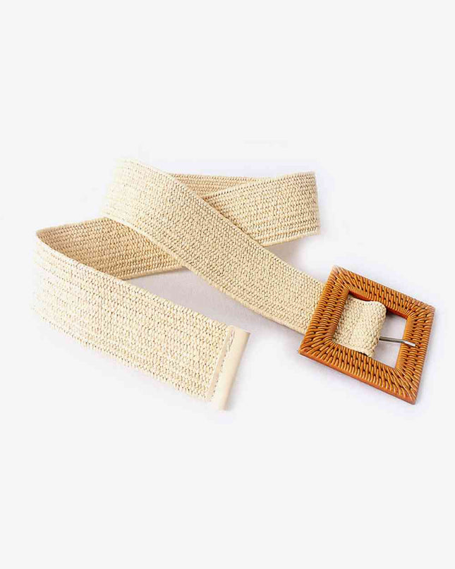 Square Buckle Elastic Braid Belt