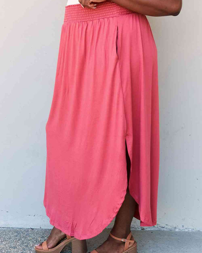 Doublju Comfort Princess Full Size High Waist Scoop Hem Maxi Skirt in Hot Pink