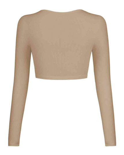Double Take Button Down Long Sleeve Cropped Top
