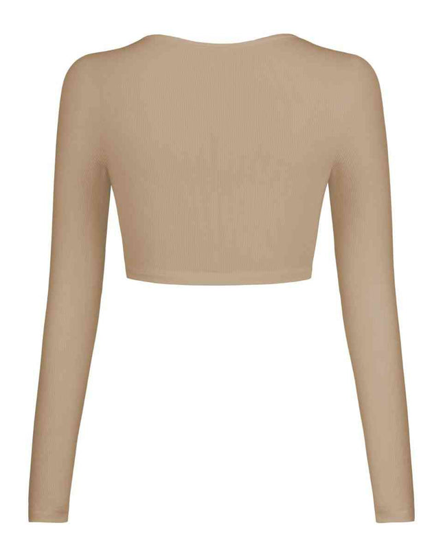 Double Take Button Down Long Sleeve Cropped Top
