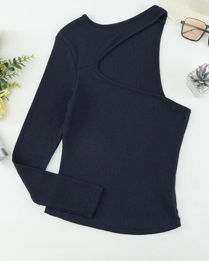 Cutout One-Shoulder Ribbed Top