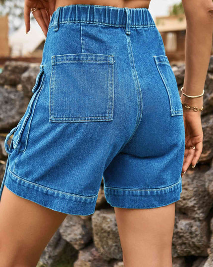 High Waist Denim Cargo Shorts