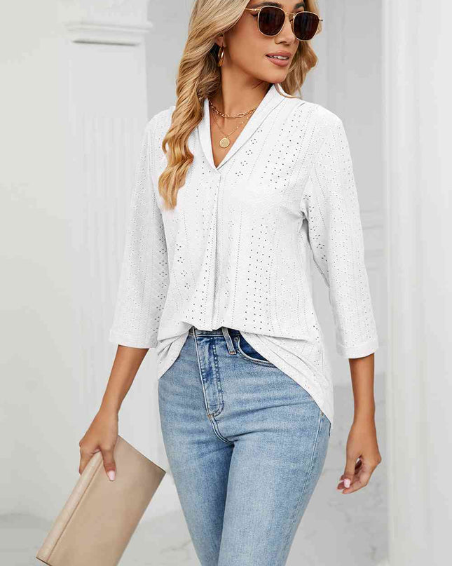 Eyelet Three-Quarter Sleeve Blouse