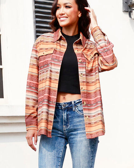 Geometric Button Up Long Sleeve Shacket